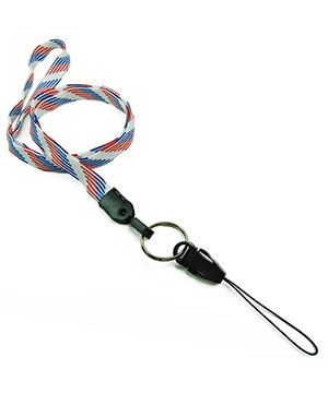  3/8 inch Patriotic pattern device lanyards with split ring and quick release strap connector-blank-LNB32DNRBW 