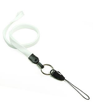  3/8 inch White detachable lanyard with split ring and quick release strap connector-blank-LNB32DNWHT 