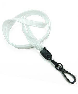  3/8 inch White ID lanyards attached black push gate snap hook-blank-LNB32ENWHT 