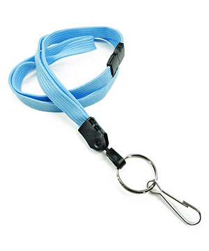  3/8 inch Baby blue breakaway lanyard attached key ring with j hook-blank-LNB32HBBBL