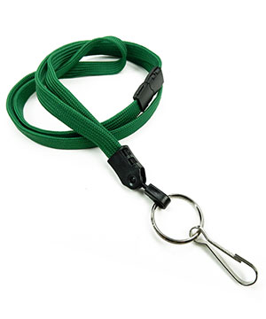  3/8 inch Green breakaway lanyard attached key ring with j hook-blank-LNB32HBGRN 