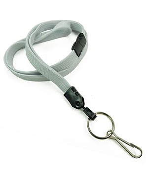  3/8 inch Gray breakaway lanyard attached key ring with j hook-blank-LNB32HBGRY 