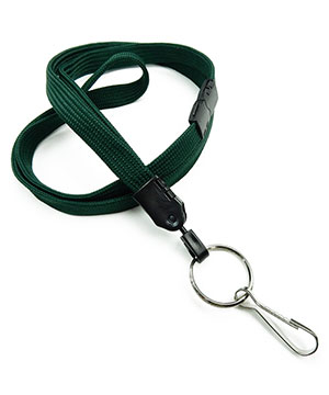  3/8 inch Hunter green key ring lanyard attached breakaway and split ring with j hookblankLNB32HBHGN 