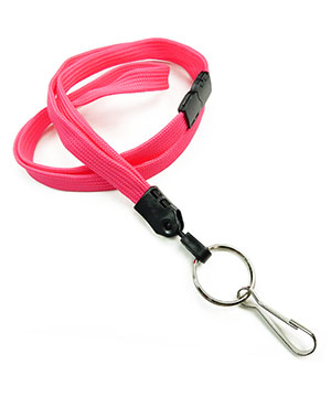  3/8 inch Hot pink key ring lanyard attached breakaway and split ring with j hookblankLNB32HBHPK 
