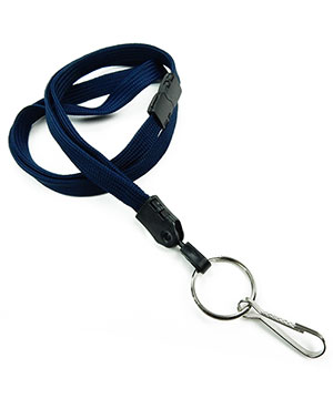  3/8 inch Navy blue key ring lanyard attached breakaway and split ring with j hookblankLNB32HBNBL 