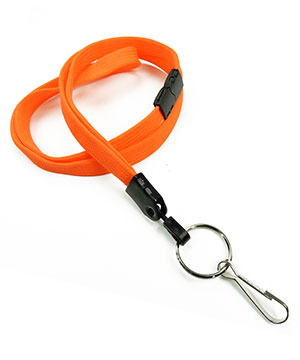  3/8 inch Neon orange breakaway lanyard attached key ring with j hook-blank-LNB32HBNOG 