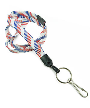  3/8 inch Patriotic pattern key ring lanyard attached breakaway and split ring with j hookblankLNB32HBRBW