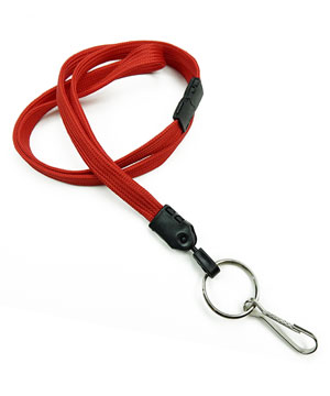  3/8 inch Red breakaway lanyard attached key ring with j hook-blank-LNB32HBRED 