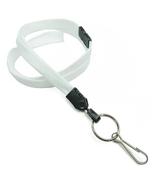  3/8 inch White key ring lanyard attached breakaway and split ring with j hookblankLNB32HBWHT 