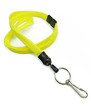  3/8 inch Yellow breakaway lanyard attached key ring with j hook-blank-LNB32HBYLW 
