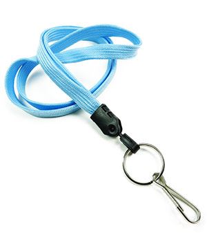  3/8 inch Baby blue key lanyards attached metal key ring with j hook-blank-LNB32HNBBL