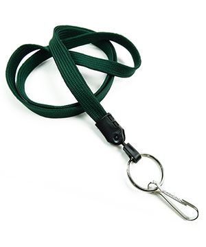  3/8 inch Hunter green key lanyards attached metal key ring with j hook-blank-LNB32HNHGN 