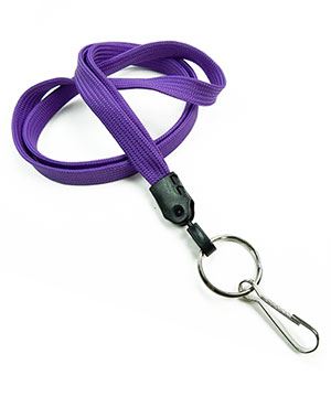  3/8 inch Purple key lanyards attached metal key ring with j hook-blank-LNB32HNPRP 