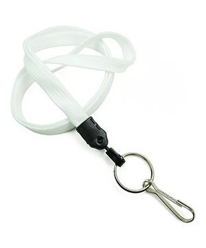  3/8 inch White key lanyards attached metal key ring with j hook-blank-LNB32HNWHT 