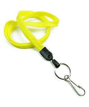  3/8 inch Yellow key lanyards attached metal key ring with j hook-blank-LNB32HNYLW 