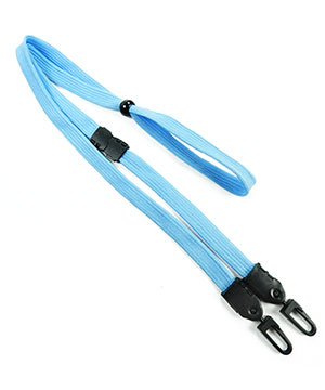  3/8 inch Baby blue breakaway lanyard with 2 plastic hooks and adjustable bead for maskblankLNB32MBBBL