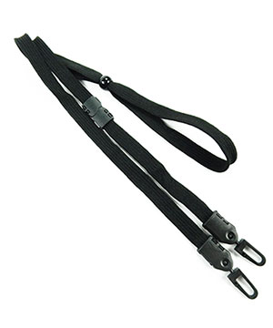  3/8 inch Black mask lanyard with breakaway and double hook and adjustable bead-blank-LNB32MBBLK 