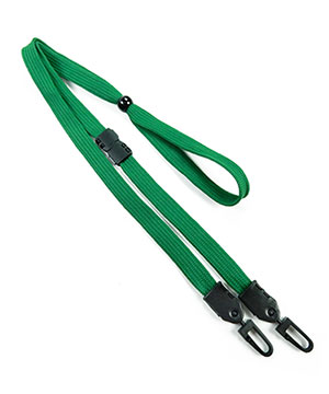  3/8 inch Green mask lanyard with breakaway and double hook and adjustable bead-blank-LNB32MBGRN 