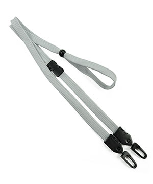  3/8 inch Gray mask lanyard with breakaway and double hook and adjustable bead-blank-LNB32MBGRY 