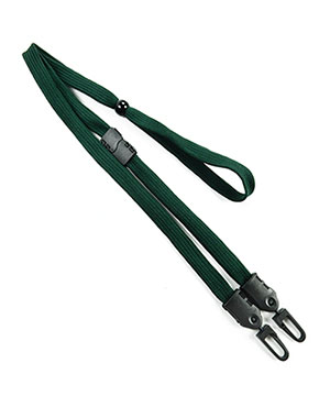  3/8 inch Hunter green mask lanyard with breakaway and double hook and adjustable bead-blank-LNB32MBHGN