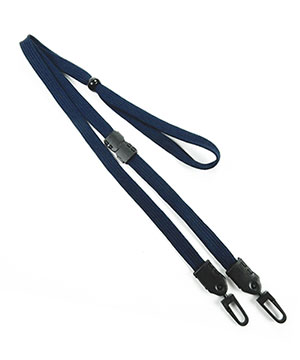  3/8 inch Navy blue breakaway lanyard with 2 plastic hooks and adjustable bead for maskblankLNB32MBNBL 