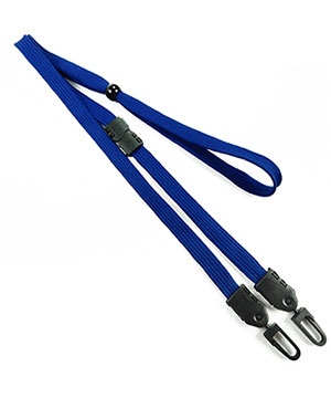  3/8 inch Royal blue mask lanyard with breakaway and double hook and adjustable bead-blank-LNB32MBRBL 