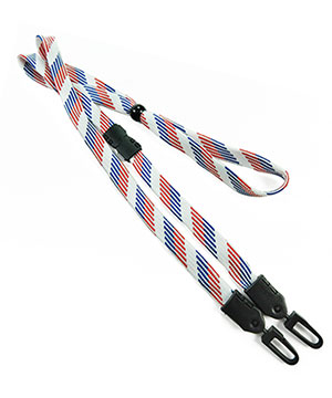  3/8 inch Patriotic pattern mask lanyard with breakaway and double hook and adjustable bead-blank-LNB32MBRBW