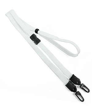  3/8 inch White mask lanyard with breakaway and double hook and adjustable bead-blank-LNB32MBWHT 