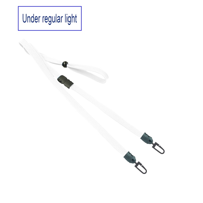  3/8 inch White  blacklight lanyard with breakaway and double hook and adjustable bead-blank-LNB32MBWHT 