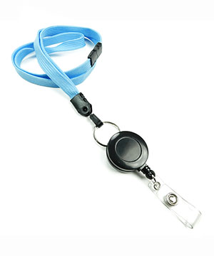  3/8 inch Baby blue breakaway lanyard attached split ring with retractable ID reel-blank-LNB32RBBBL