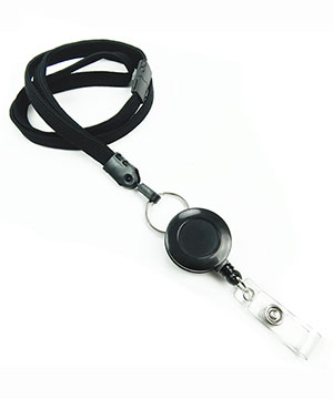  3/8 inch Black breakaway lanyard attached split ring with retractable ID reel-blank-LNB32RBBLK 