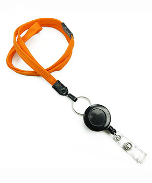  3/8 inch Carrot orange breakaway lanyard attached split ring with retractable ID reel-blank-LNB32RBCOG