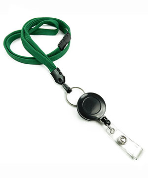  3/8 inch Green breakaway lanyard attached key ring with ID badge reelblankLNB32RBGRN 