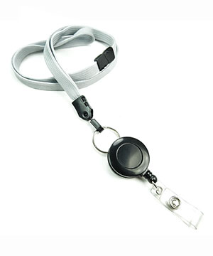  3/8 inch Gray breakaway lanyard attached split ring with retractable ID reel-blank-LNB32RBGRY 