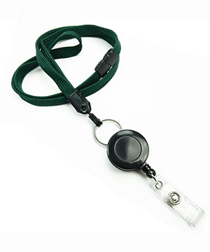  3/8 inch Hunter green breakaway lanyard attached split ring with retractable ID reel-blank-LNB32RBHGN 