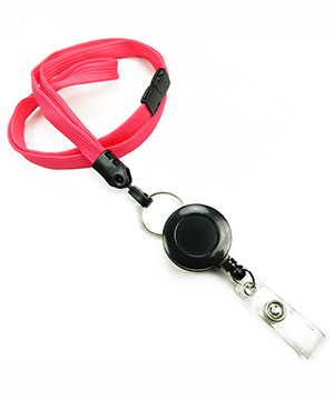  3/8 inch Hot pink breakaway lanyard attached split ring with retractable ID reel-blank-LNB32RBHPK 