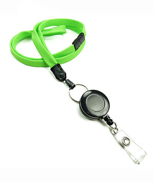  3/8 inch Lime green breakaway lanyard attached split ring with retractable ID reel-blank-LNB32RBLMG 