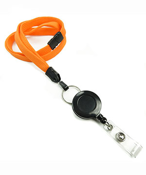  3/8 inch Orange breakaway lanyard attached split ring with retractable ID reel-blank-LNB32RBORG 