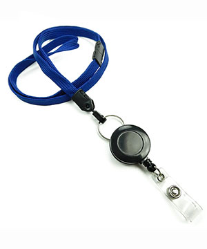  3/8 inch Royal blue breakaway lanyard attached split ring with retractable ID reel-blank-LNB32RBRBL 