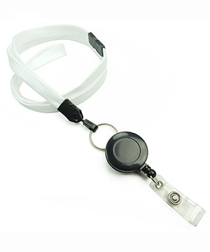  3/8 inch White breakaway lanyard attached split ring with retractable ID reel-blank-LNB32RBWHT 