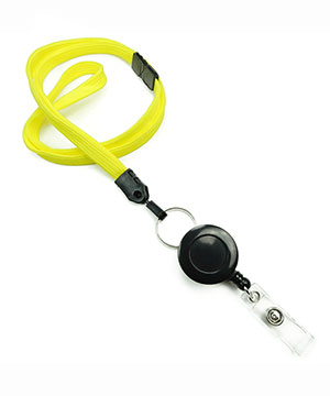  3/8 inch Yellow breakaway lanyard attached split ring with retractable ID reel-blank-LNB32RBYLW 
