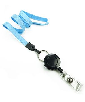  3/8 inch Baby blue retractable ID lanyard attached split ring with ID badge reelblankLNB32RNBBL