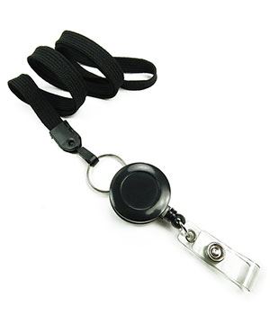  3/8 inch Badge reel black lanyard attached split ring with retractable ID reel-blank-LNB32RNBLK 