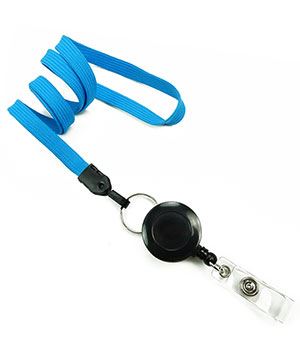  3/8 inch Blue retractable ID lanyard attached split ring with ID badge reelblankLNB32RNBLU 