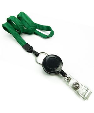  3/8 inch Green retractable ID lanyard attached split ring with ID badge reelblankLNB32RNGRN 