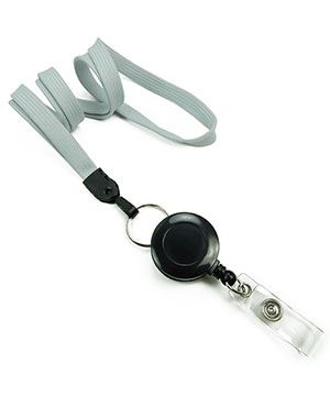  3/8 inch Gray retractable ID lanyard attached split ring with ID badge reelblankLNB32RNGRY 