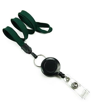  3/8 inch Hunter green badge reel lanyard attached split ring with retractable ID reel-blank-LNB32RNHGN 