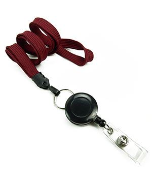  3/8 inch Maroon badge reel lanyard attached split ring with retractable ID reel-blank-LNB32RNMRN 