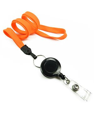  3/8 inch Neon orange badge reel lanyard attached split ring with retractable ID reel-blank-LNB32RNNOG 