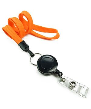  3/8 inch Orange badge reel lanyard attached split ring with retractable ID reel-blank-LNB32RNORG 